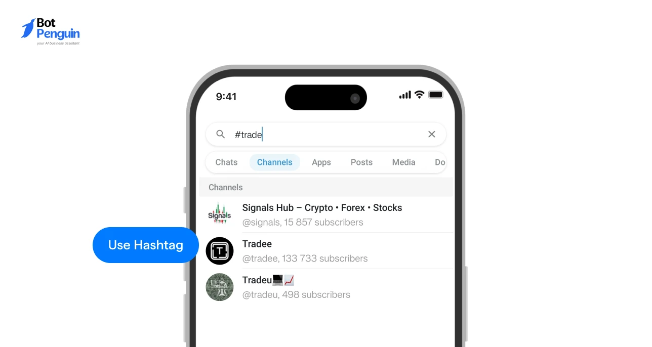 Using hashtags in Telegram search to discover niche channels and topic-based communities
