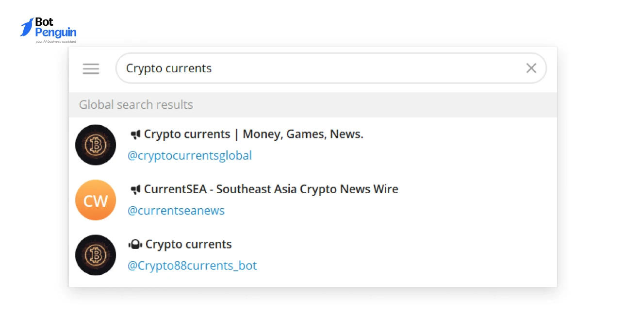 Searching Telegram channels with category keywords to find relevant groups and communities