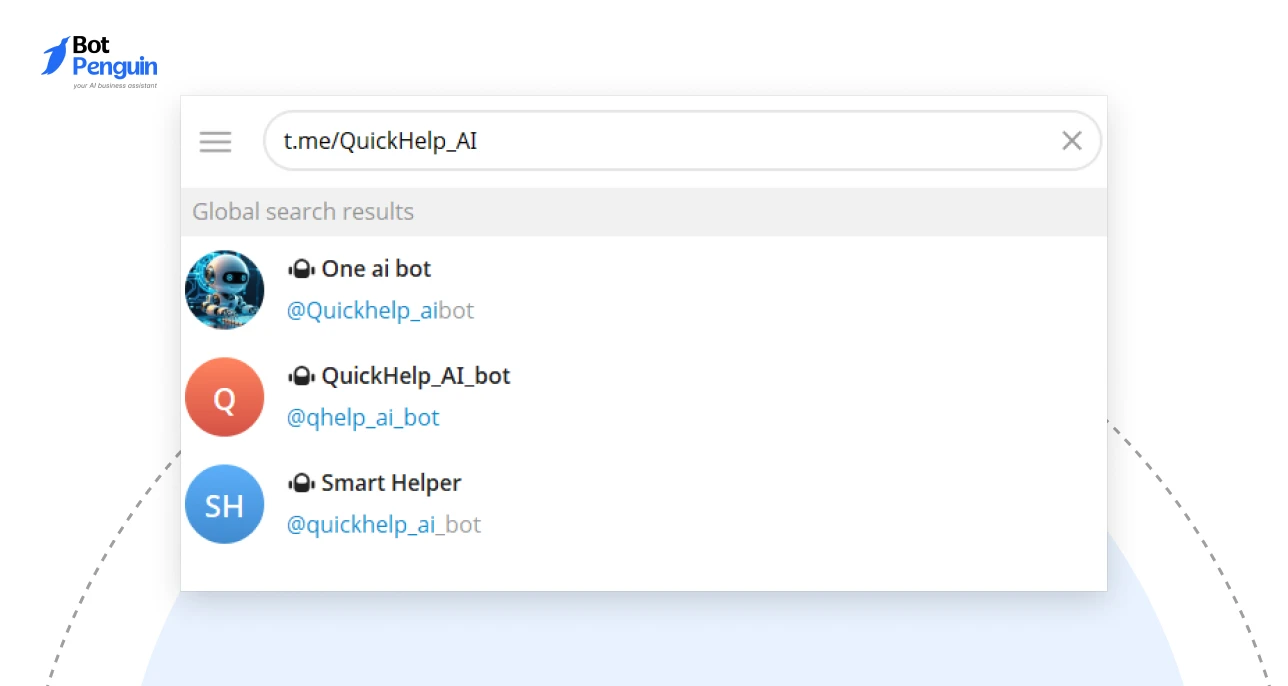 Search Telegram channels and bots using usernames and t.me links for direct access