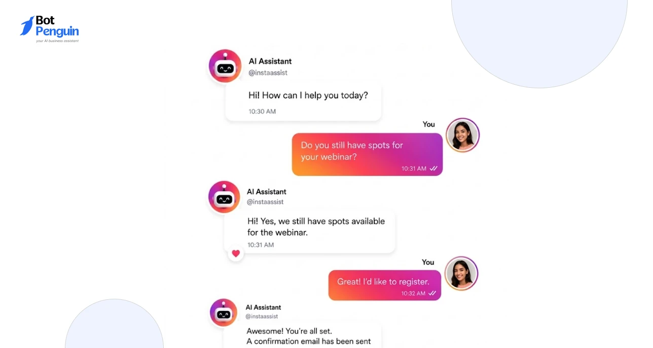 AI-powered Instagram assistant responding to customer inquiries in real time, showcasing automated conversations, lead nurturing, and customer engagement workflows.