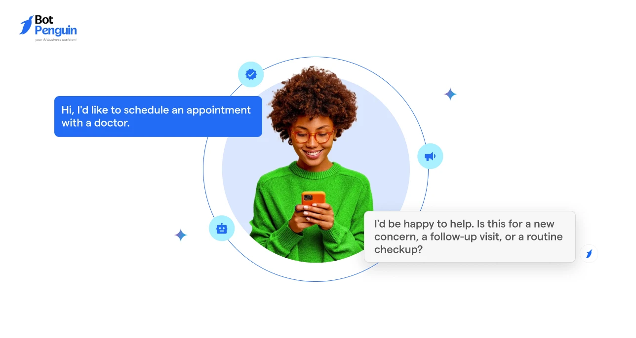 AI voice agent assisting a patient with scheduling a doctor’s appointment, collecting visit details, and providing automated healthcare support through conversational interactions.