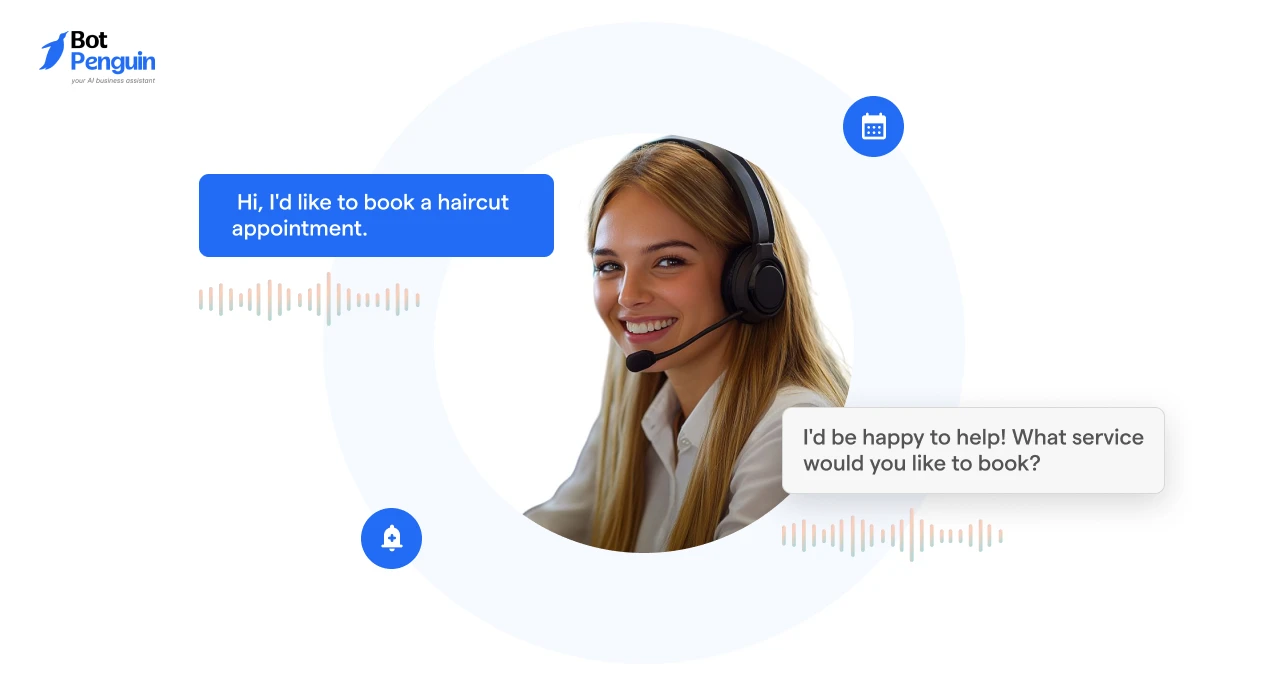AI voice assistant helping a customer schedule an appointment through a phone conversation.