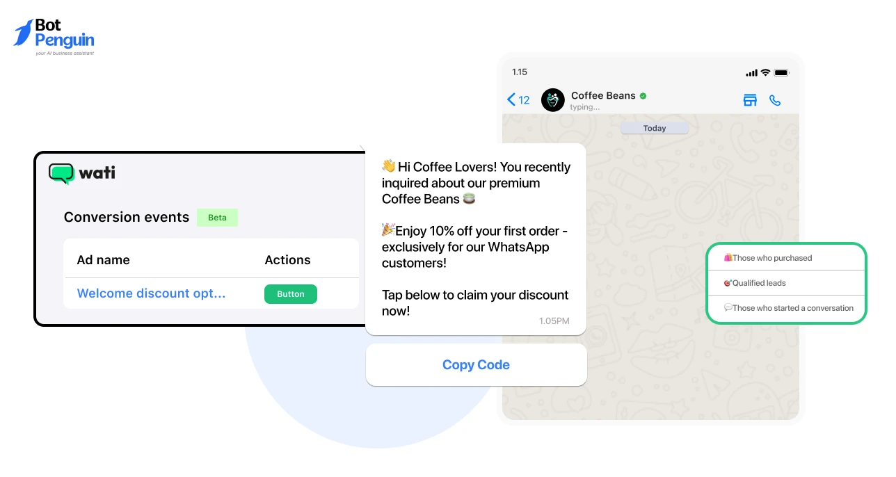 WATI WhatsApp marketing and automation features for customer engagement campaigns.