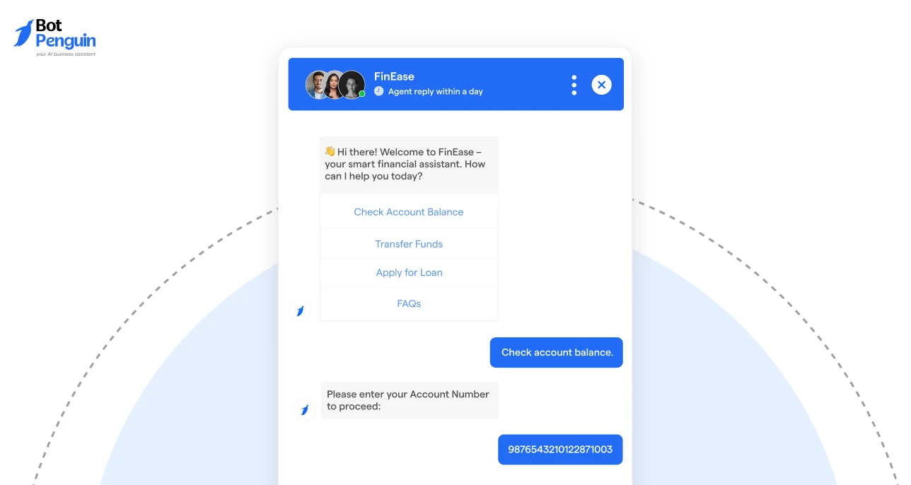 AI lead generation chatbot for financial services enabling account inquiries, loan applications, fund transfers, and customer support.