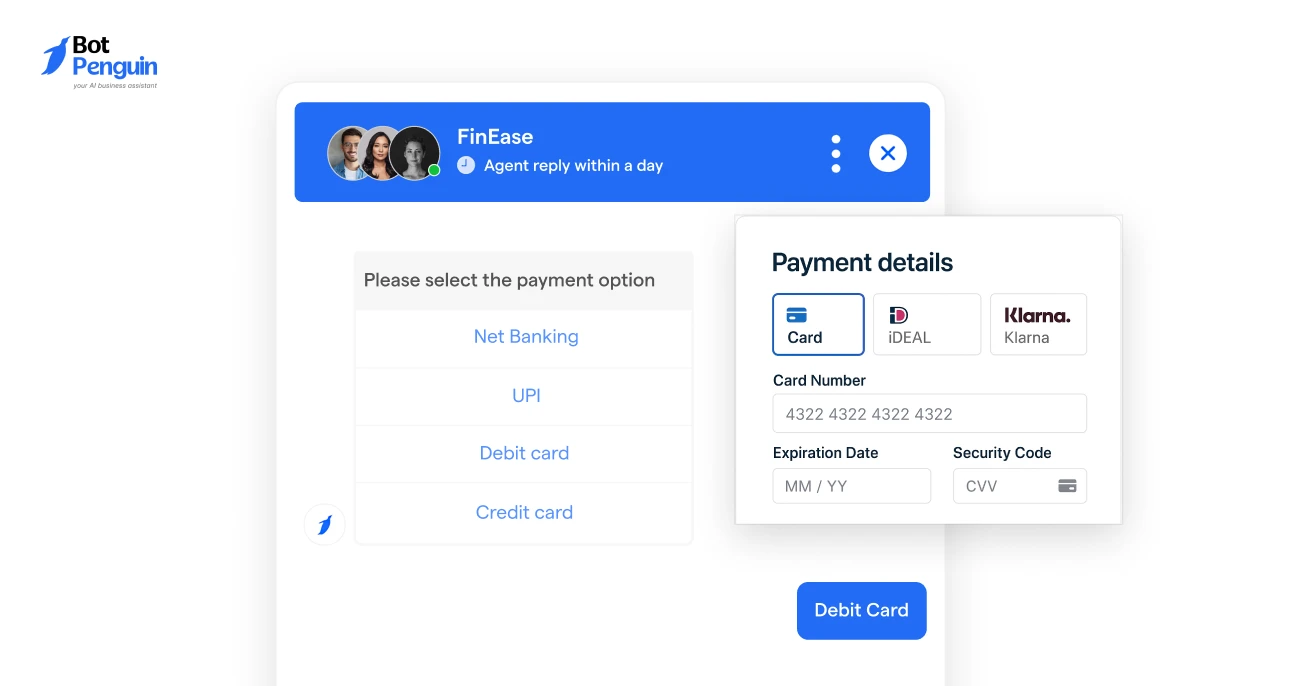 AI-powered eCommerce customer support automation enabling secure payment assistance, order inquiries, and automated customer service through chat.