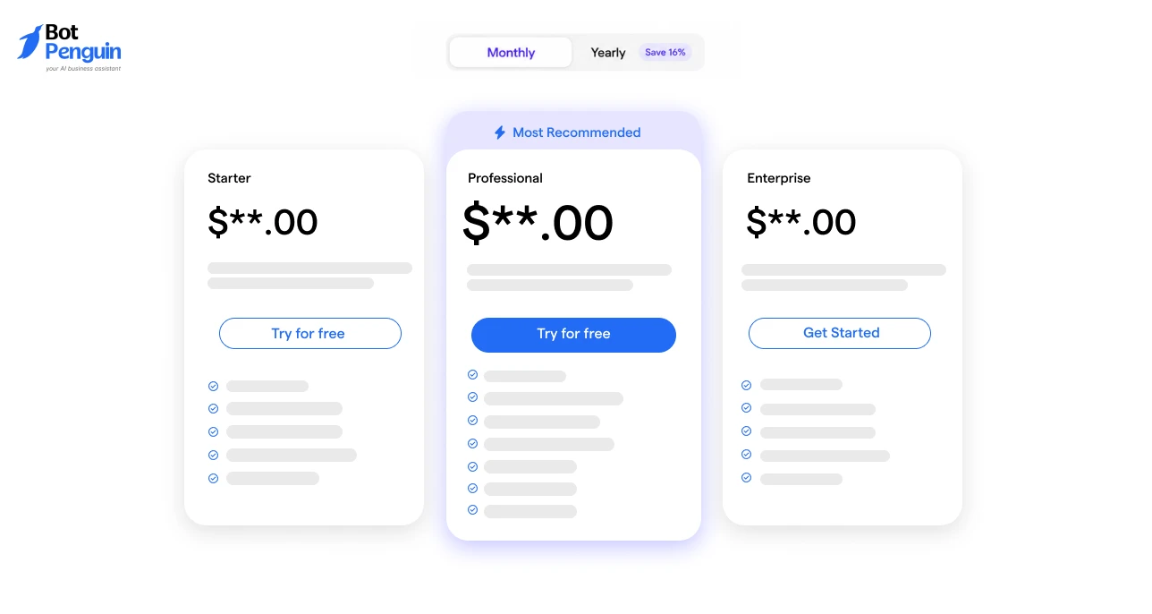 Pricing table showing reseller subscription plans with starter, professional, and enterprise packages for software or SaaS resellers.