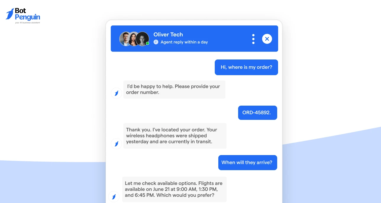 Delivery tracking AI chatbot helping customers check order status and estimated delivery time.