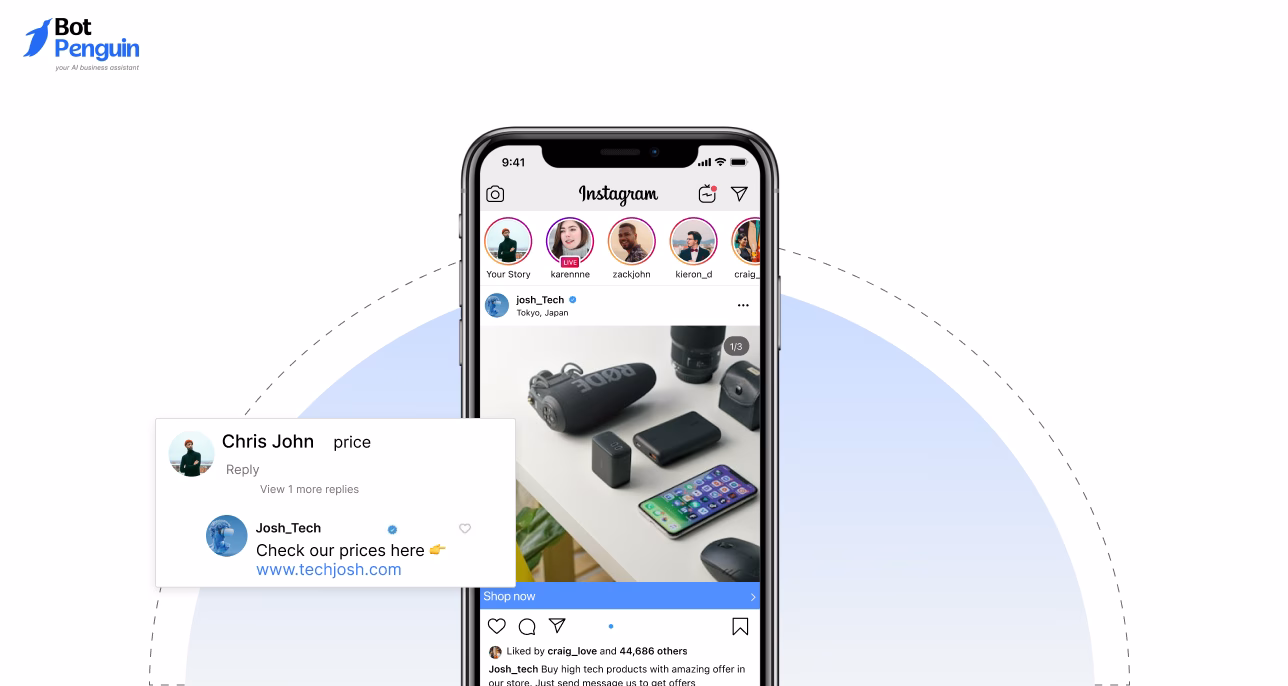 Instagram comment-to-DM automation where a chatbot automatically replies to post comments by sending personalized direct messages to engage potential customers.